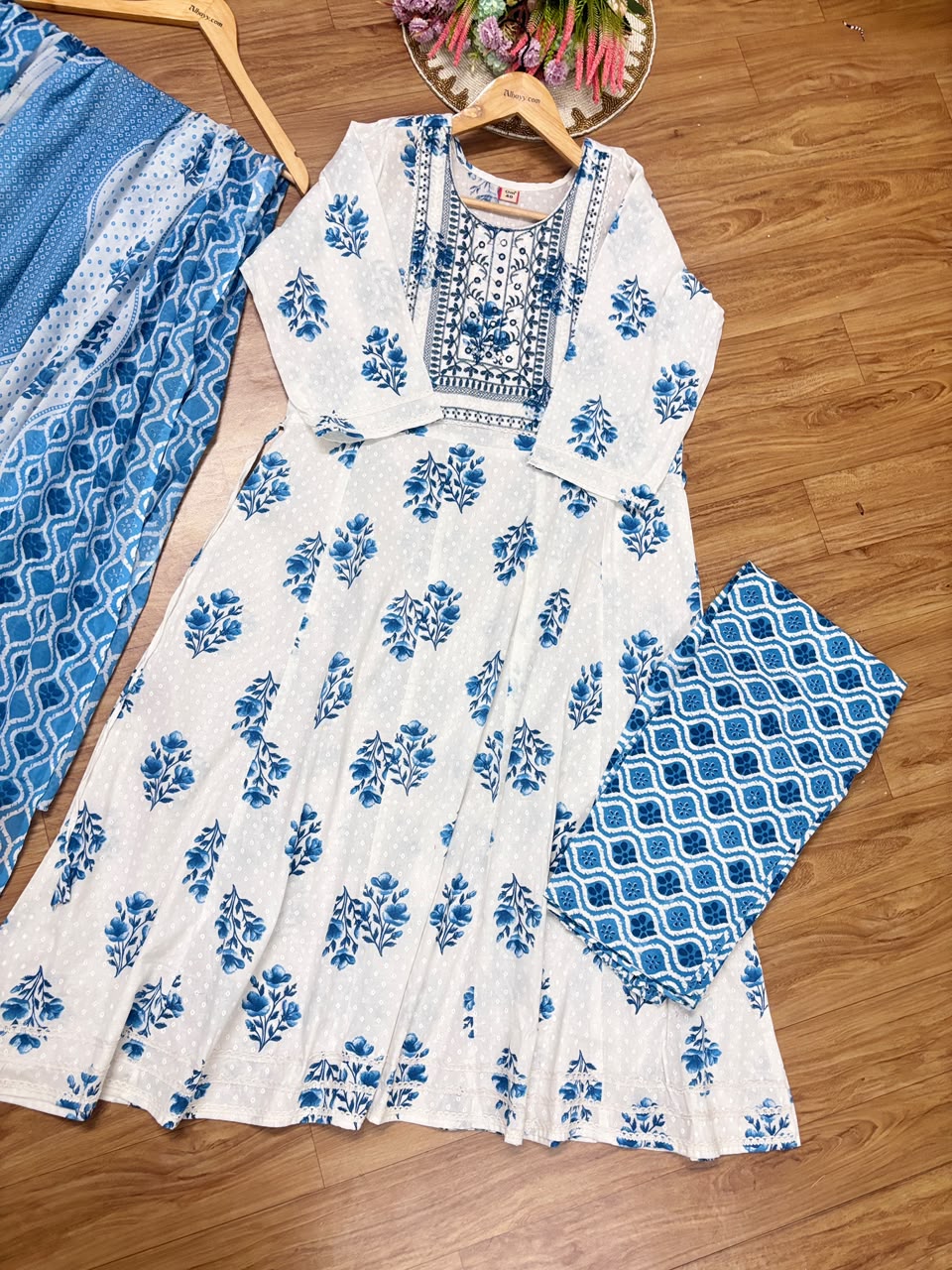 Cotton frock dupatta pant set