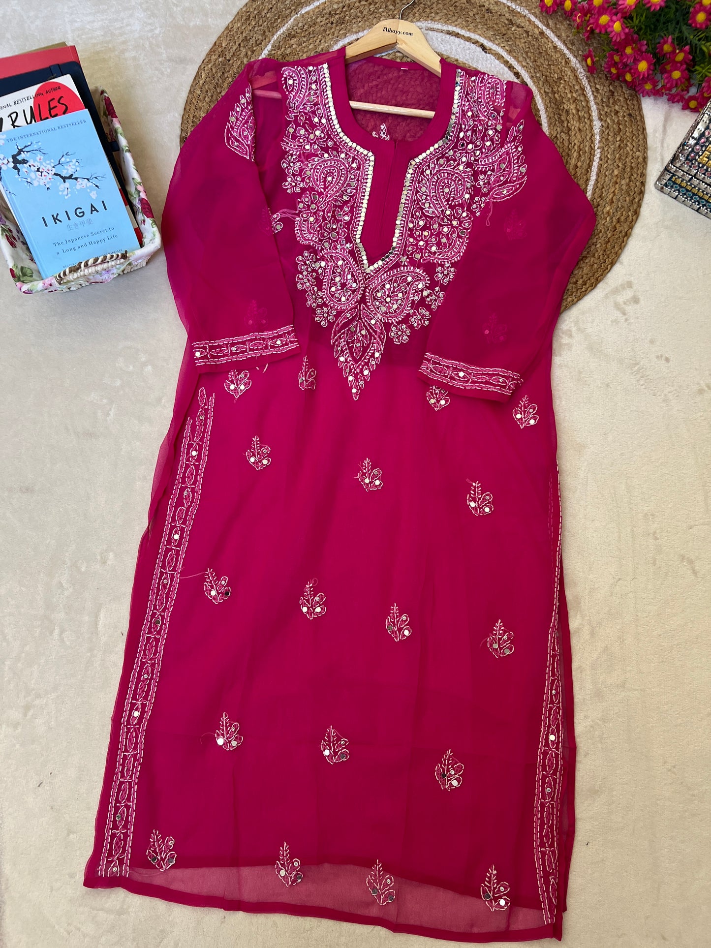 Chikankari kurtie with mirror work