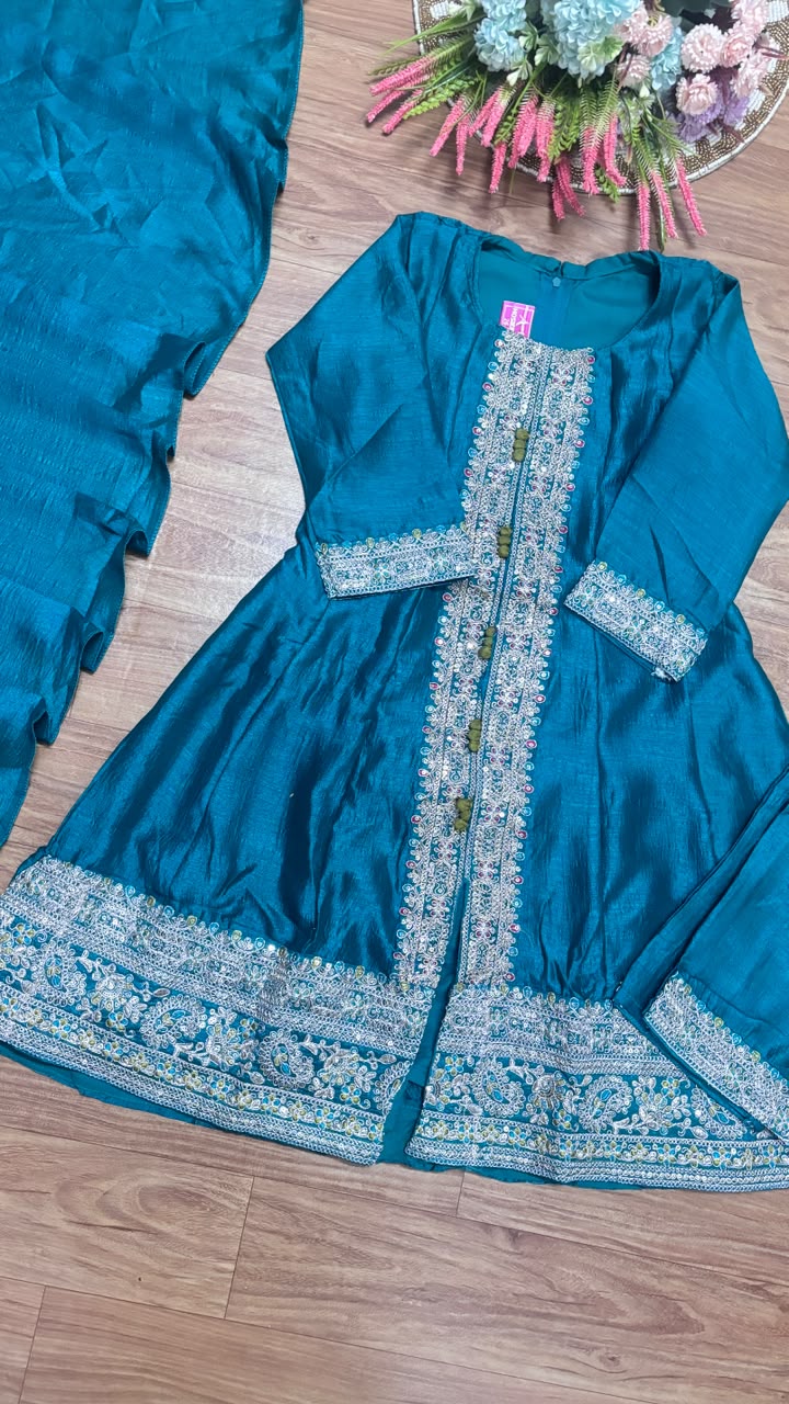 Kids wear in silk material with embroidery