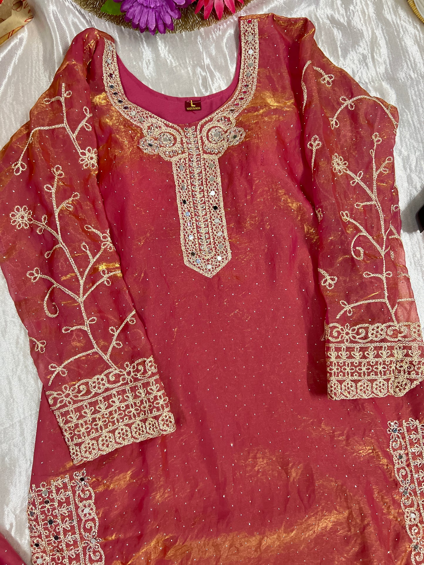 Premium shimmer silk garara set