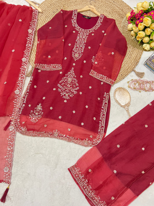 Premium Suit set organza material with full handwork sequence & embroidery CBRP2064