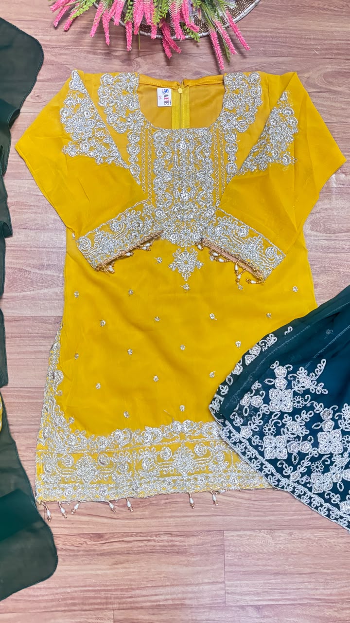 Kids dress with embroidery and sequins work georget material