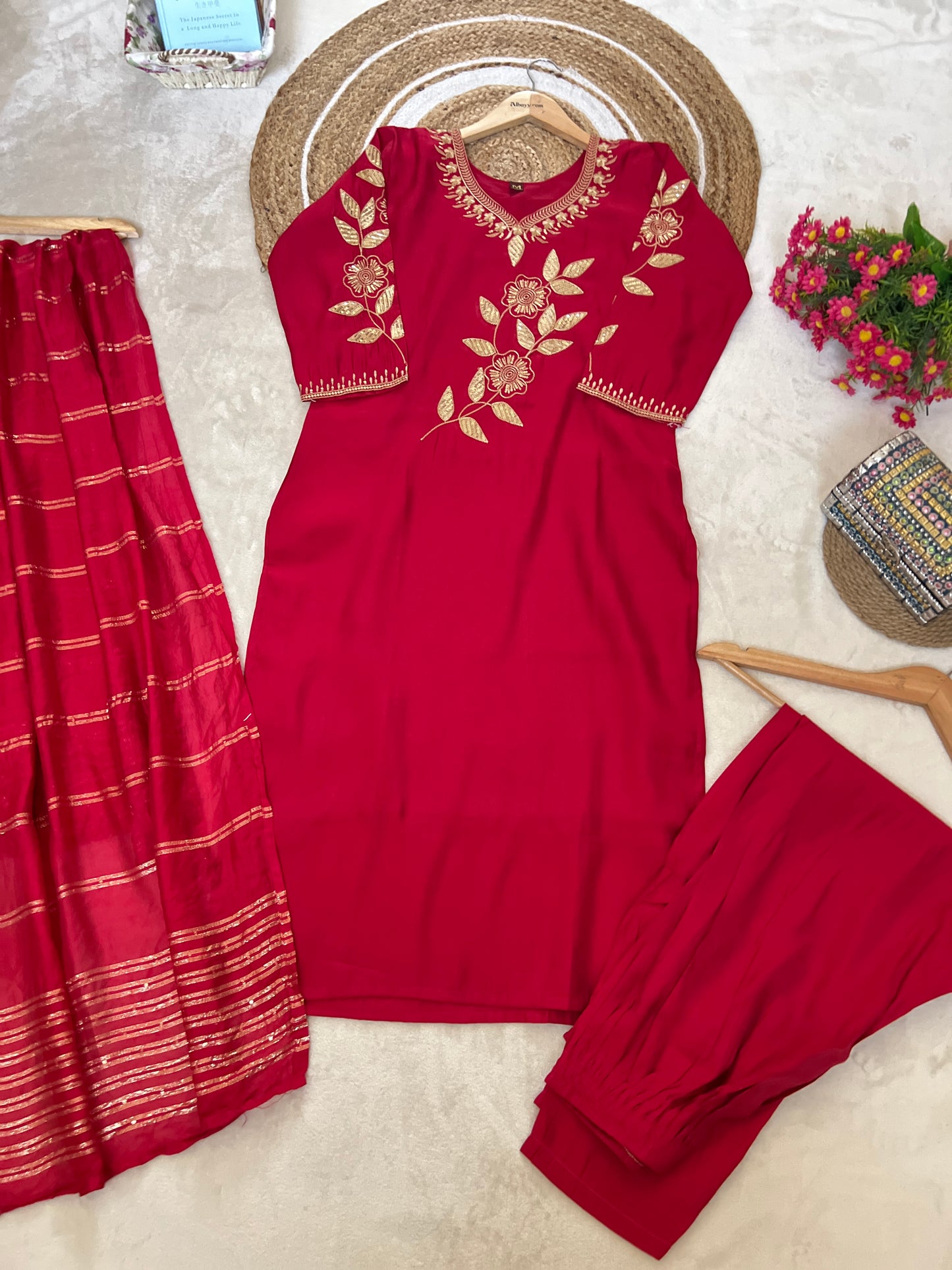 1012-silk suit with embroidery