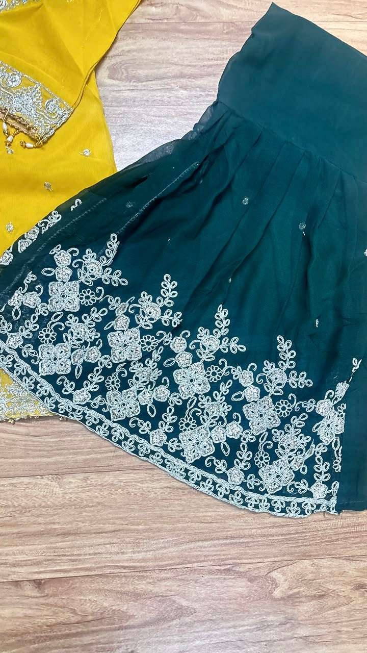 Kids dress with embroidery and sequins work georget material