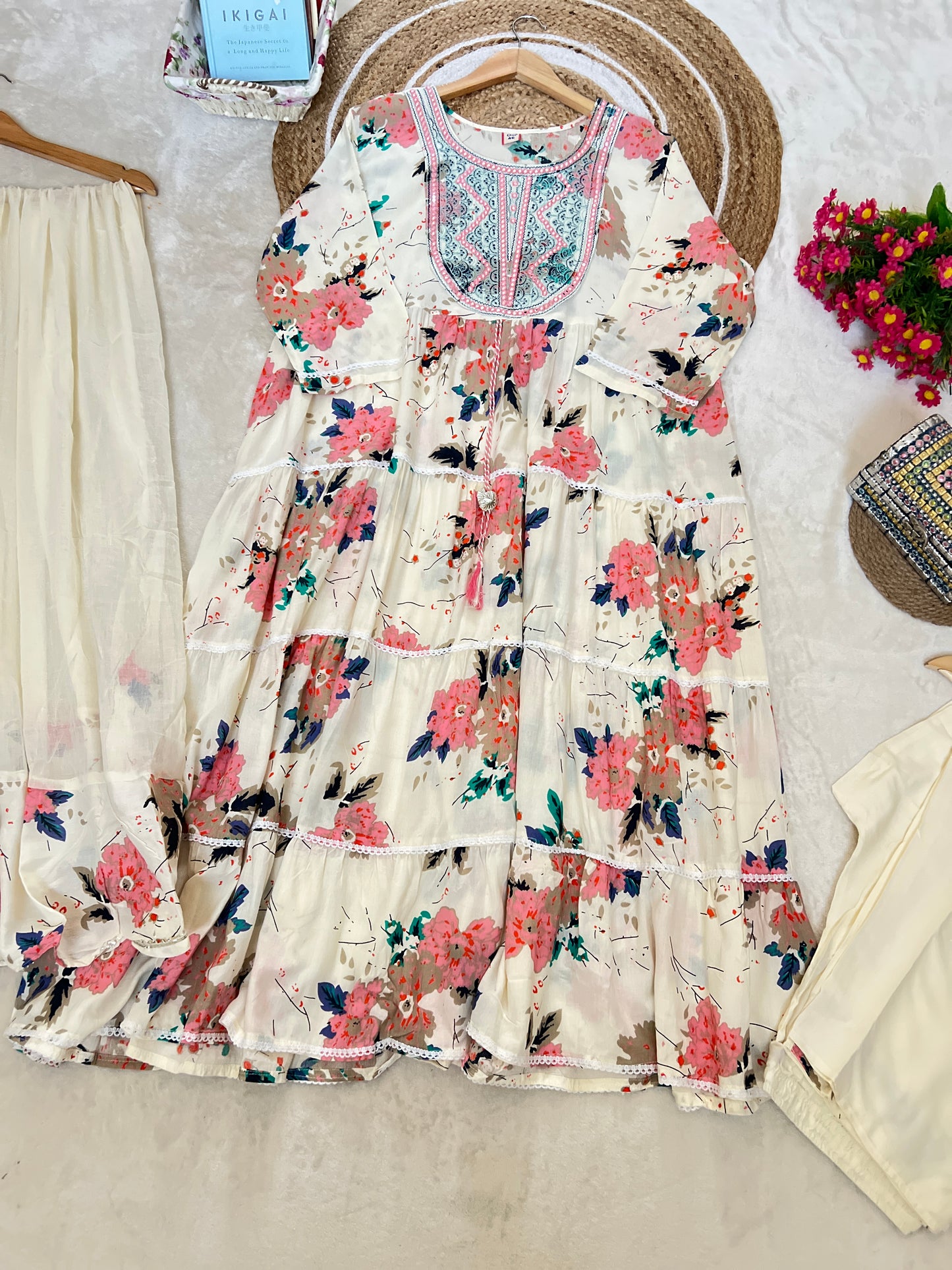 1014-plus size premium frock set cotton