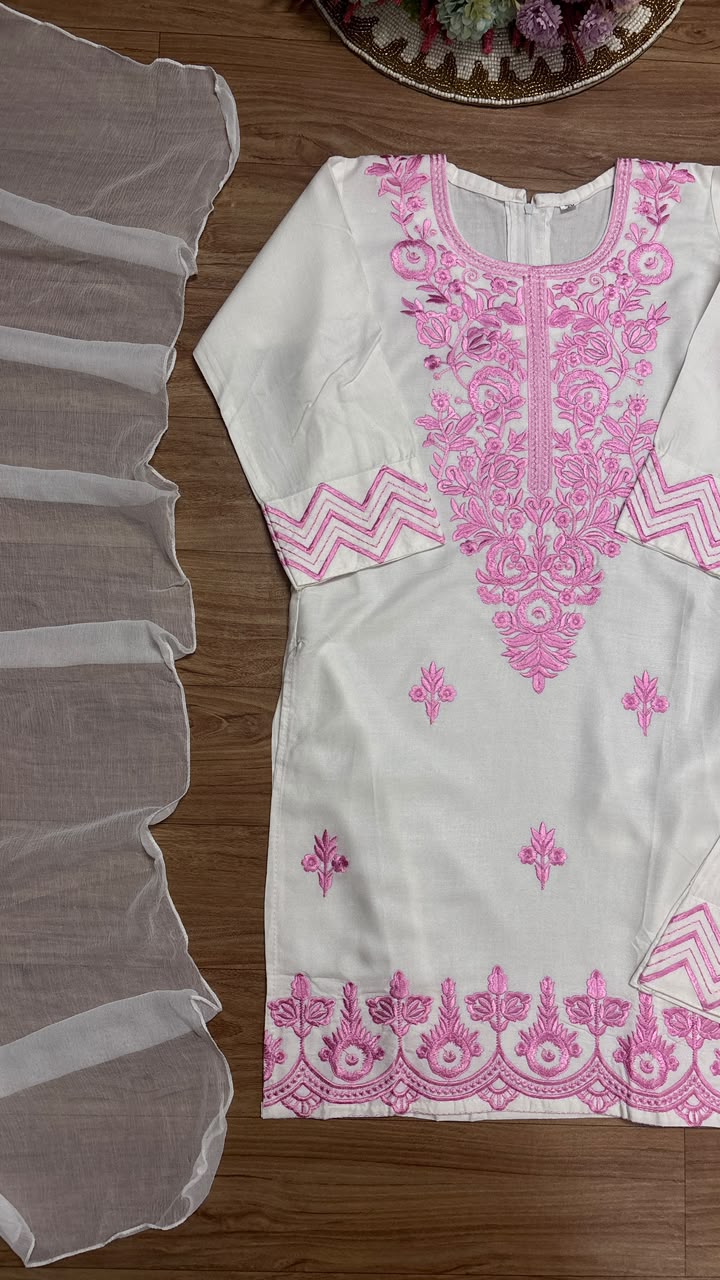 Kids wear full embroidery material soft cotton rayon