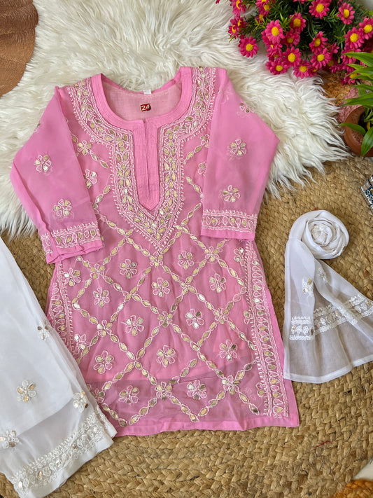 Kids chikankari with gotapatti work