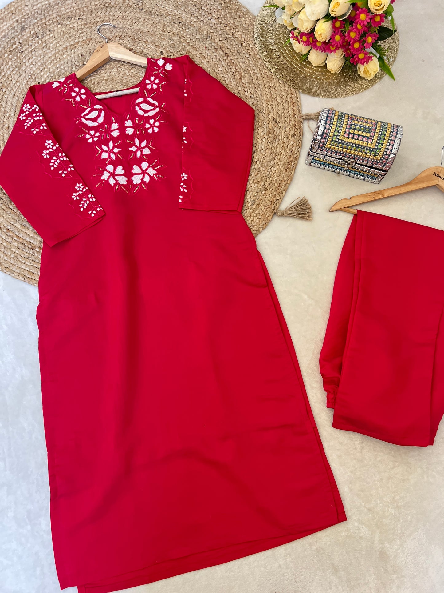 Premium Roman silk Dress with beautiful work - CBRP 4210