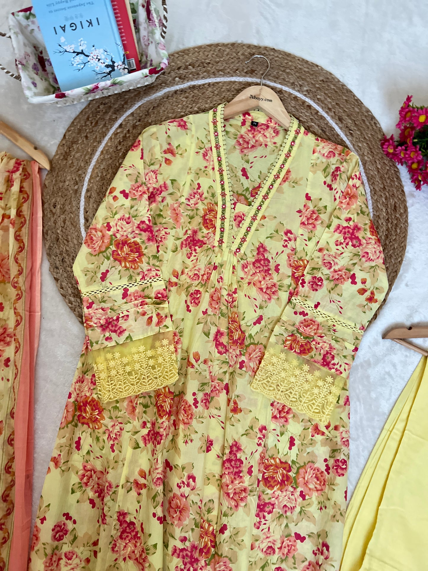 Premium cotton suit set ( full print work and lace work )