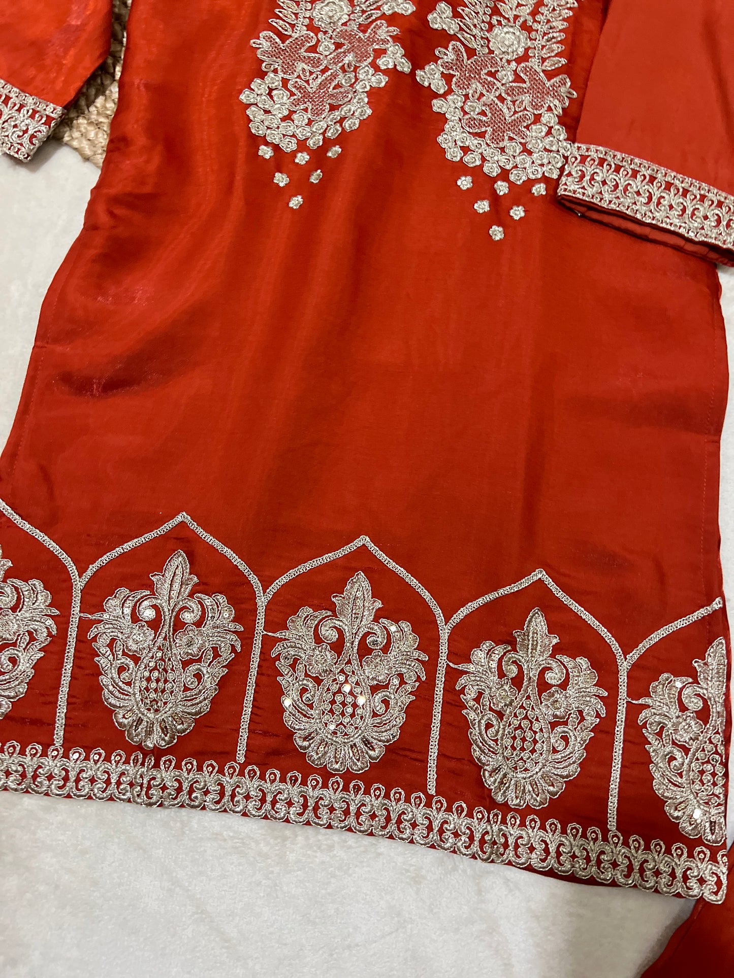 Premium Suit set With full Embroidery & Sequins work material silk and dupatta organza CBRP2064