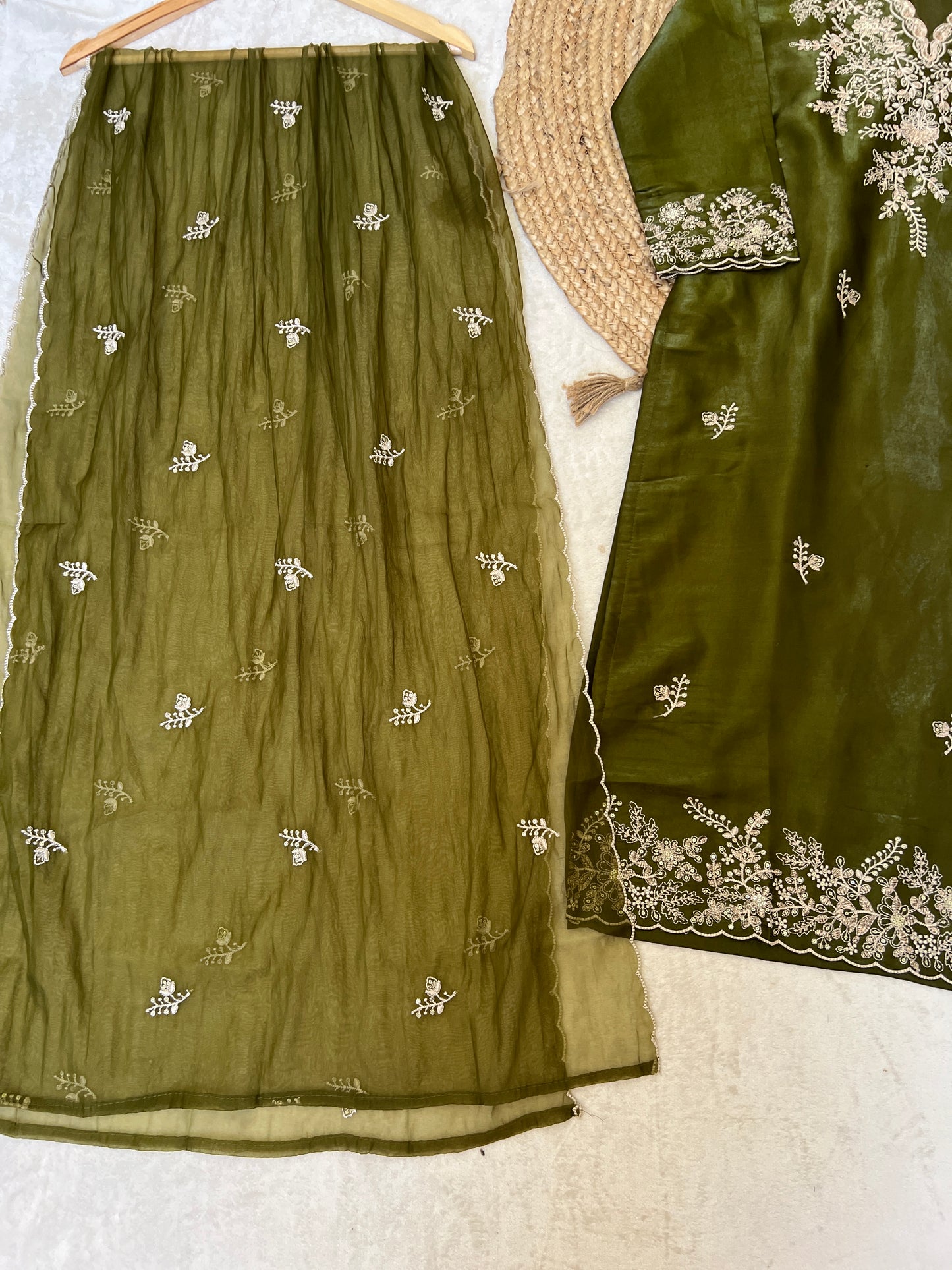 Premium suit set in glass silk smooth material with full embroidery CBRP2064