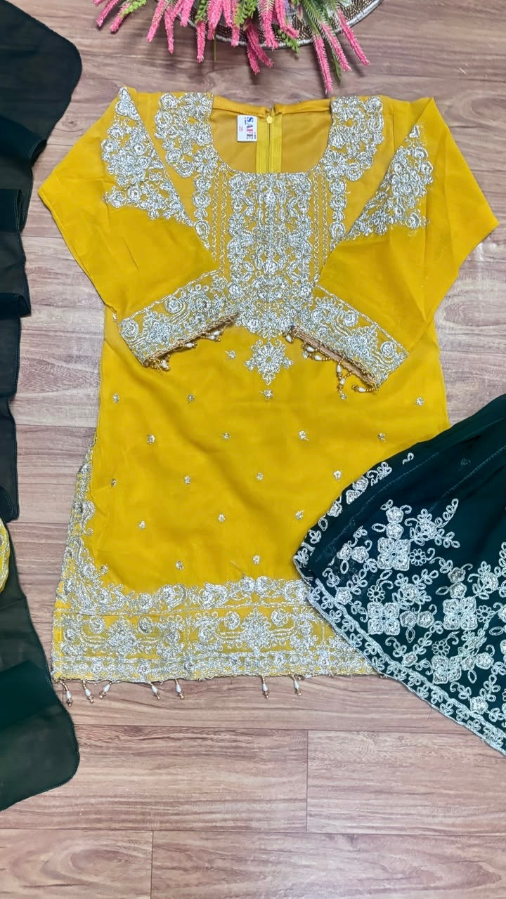 Kids dress with embroidery and sequins work georget material