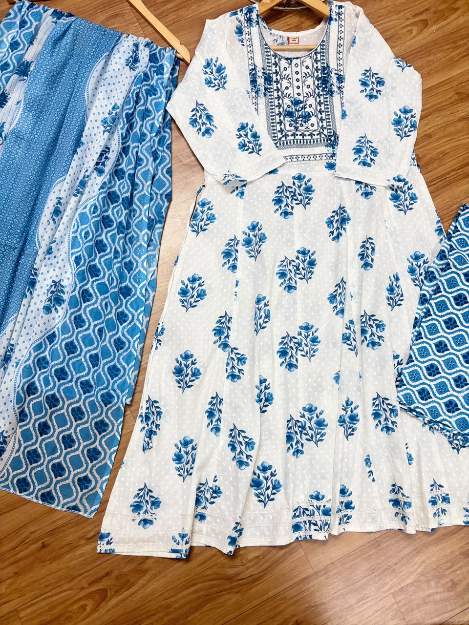 Cotton frock dupatta pant set