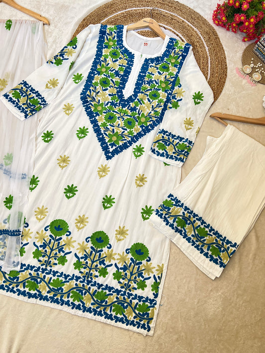 Beautiful dress with full embroidery,cotton rayon material