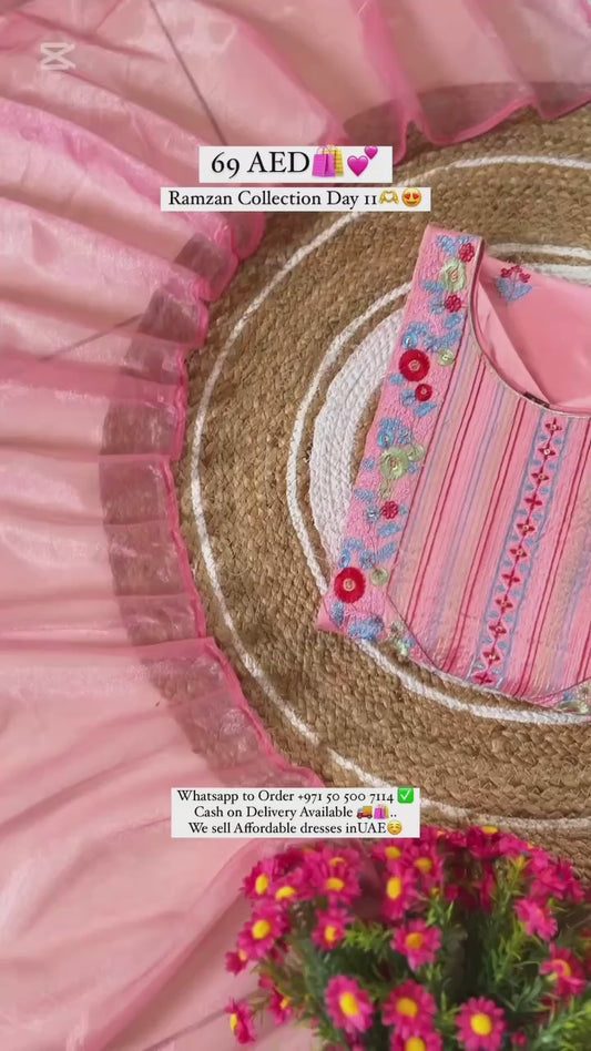 Beautiful dress in silk material with organza dupatta