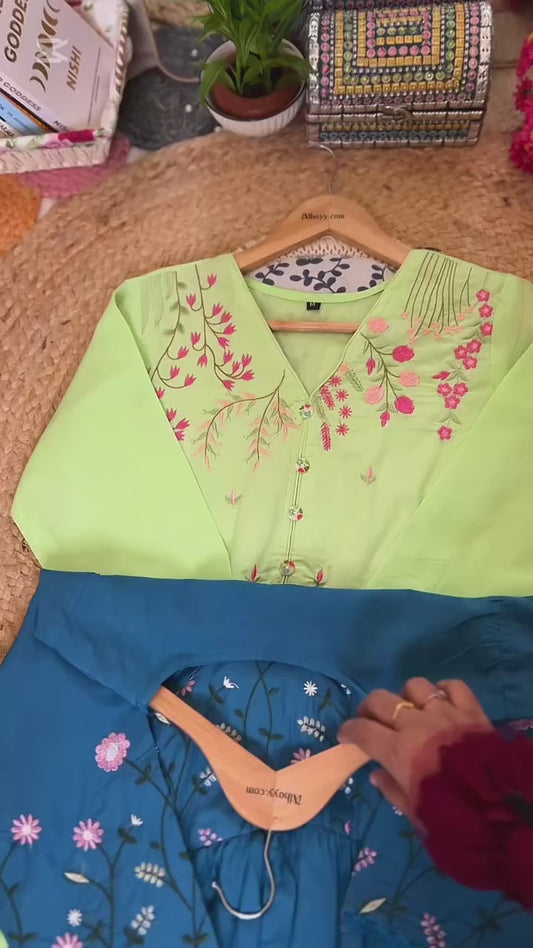 Blue Cotton frock with embroidery