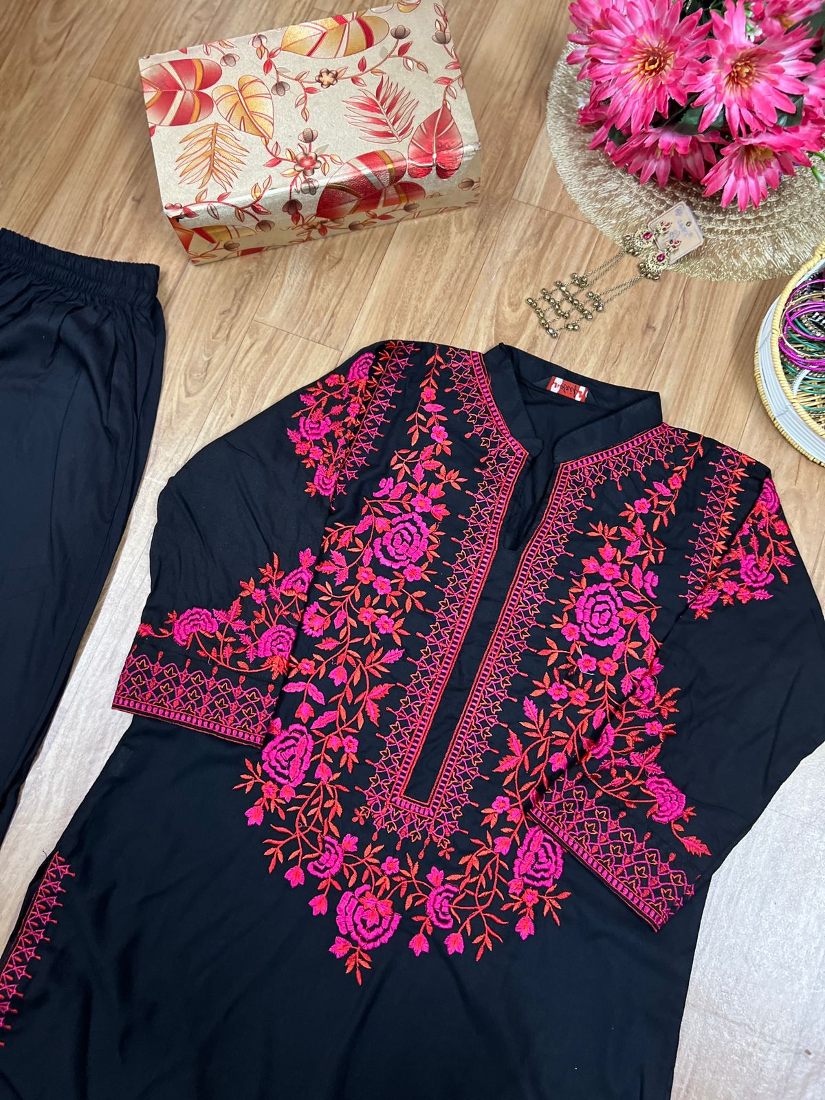 Premium cotton embroidered co ord set