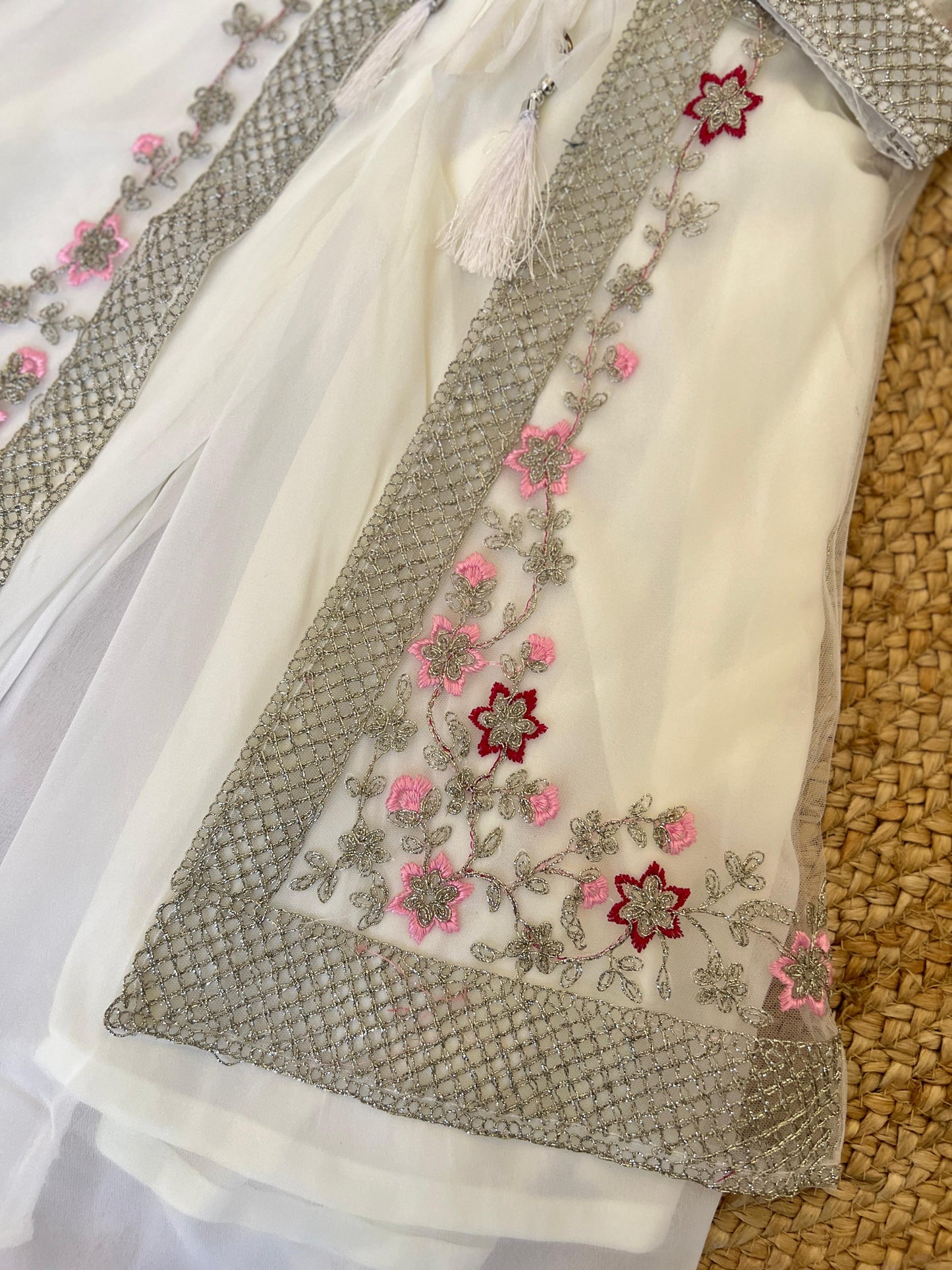 Premium net jacket plazo suit for kids