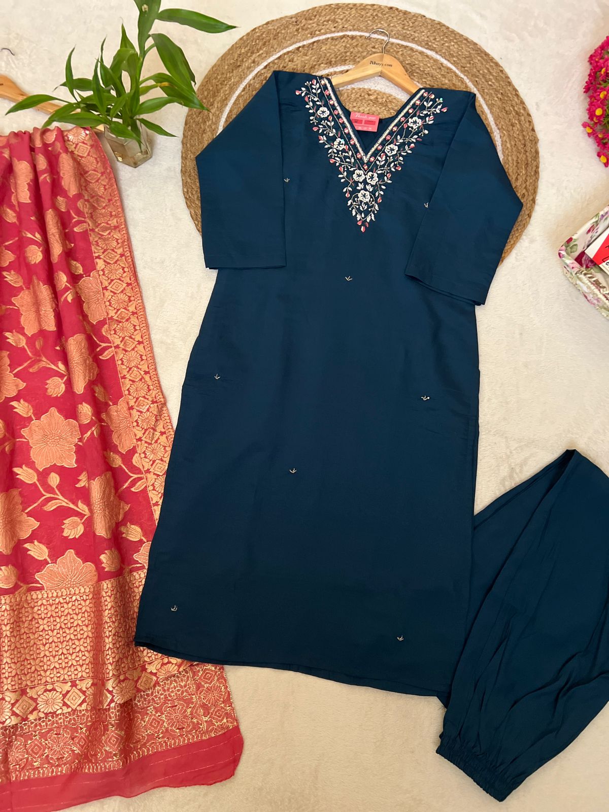 Roman silk dress with banarsi dupatta