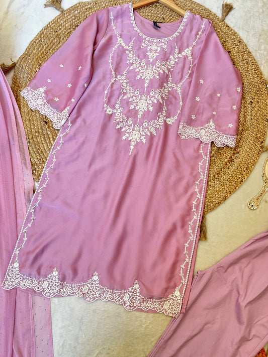 Lavender embroidered 3 pc suit set CPRB1044