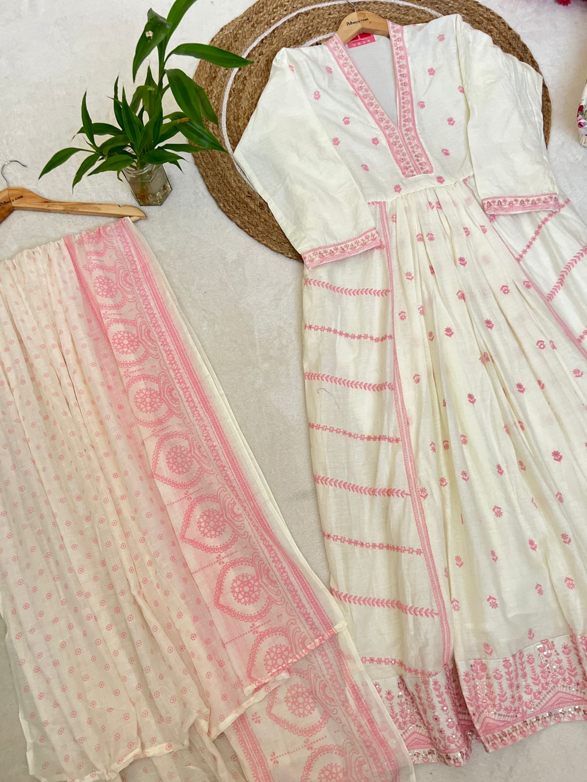Pure mul cotton dress with all over embroidery