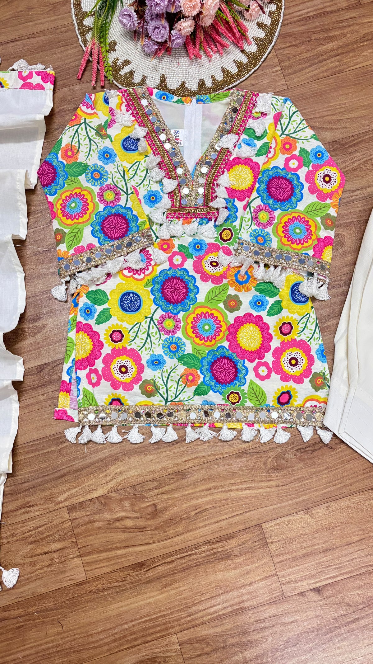 Pure cotton kids dress with tassels