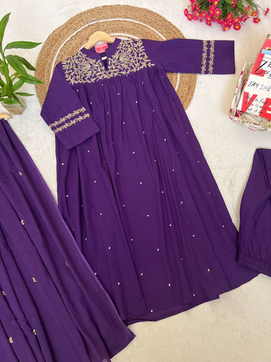 Premium cotton dress with full embroidery