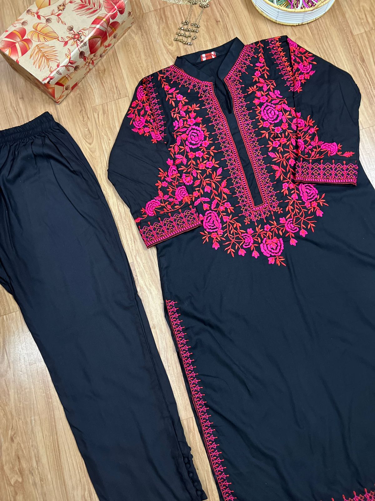 Premium cotton embroidered co ord set