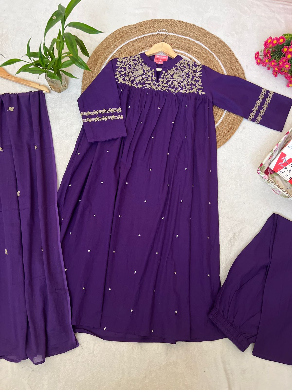 Premium cotton dress with full embroidery