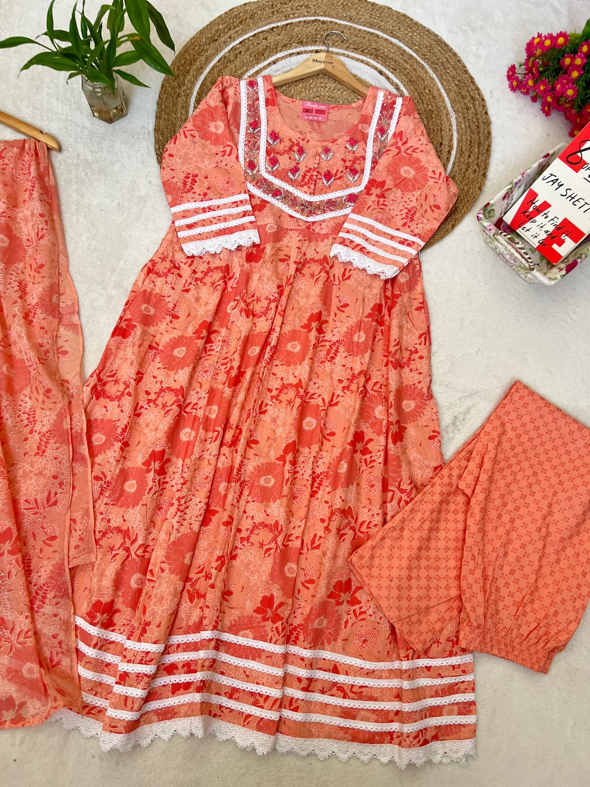 Premium cotton dress with lace detailing