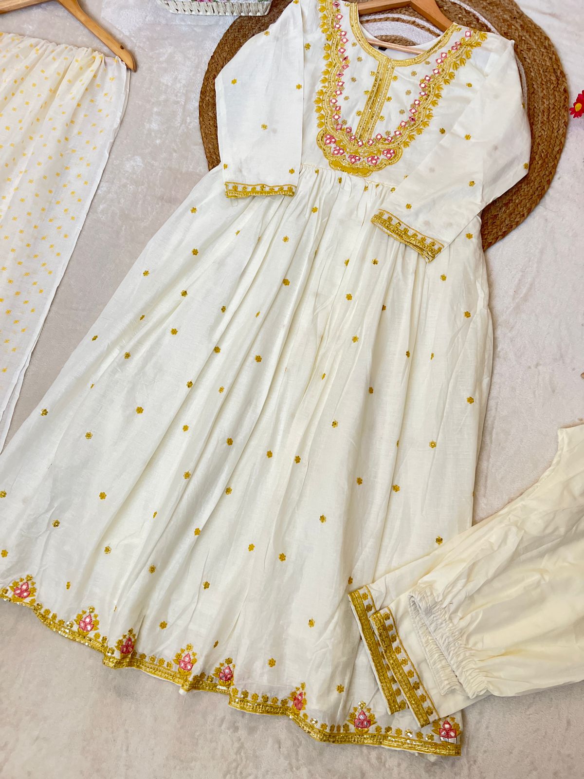 Premium mul cotton dress with embroidery all over frock and pant