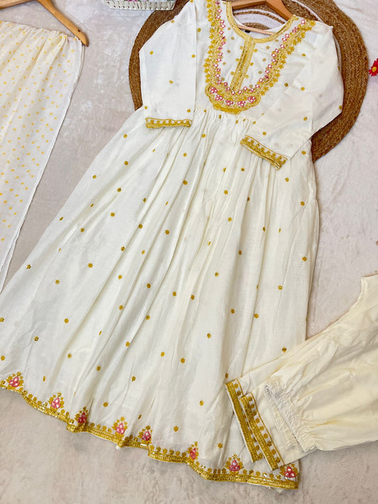 Premium mul cotton dress with embroidery all over frock and pant