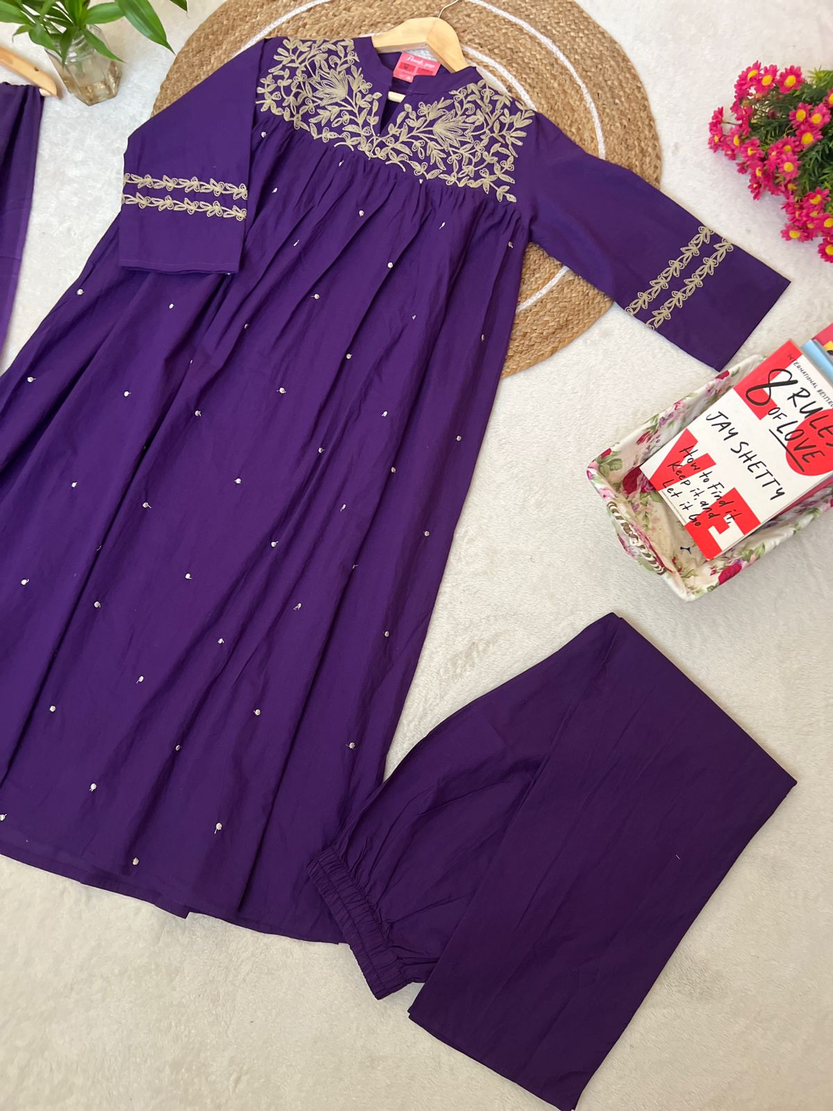 Premium cotton dress with full embroidery
