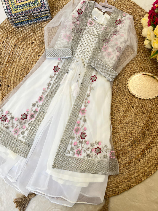 Premium net jacket plazo suit for kids