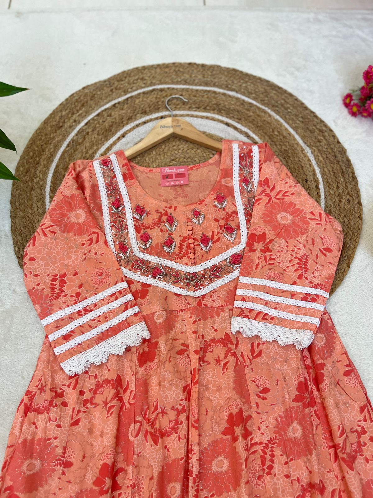 Premium cotton dress with lace detailing