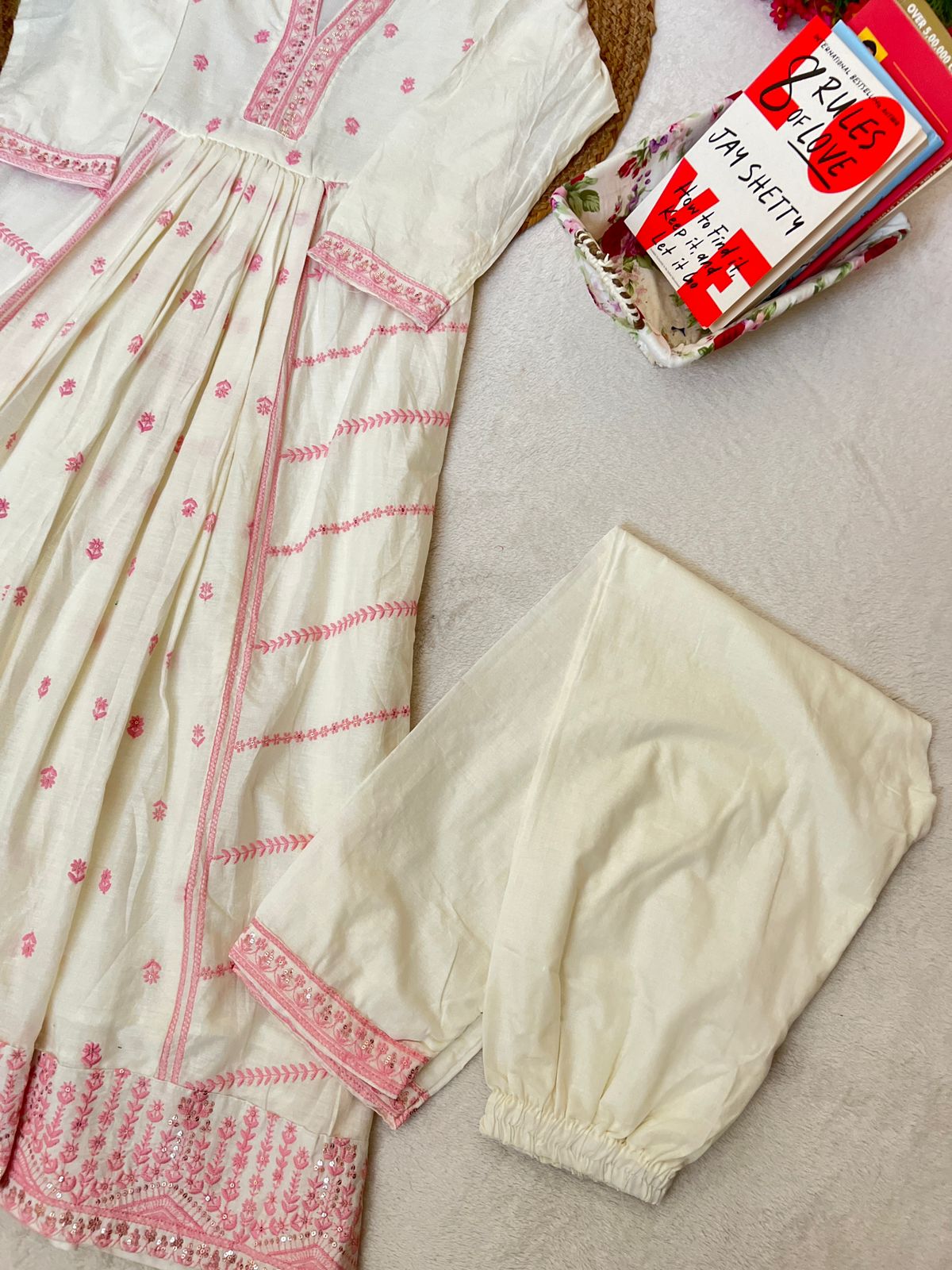 Pure mul cotton dress with all over embroidery