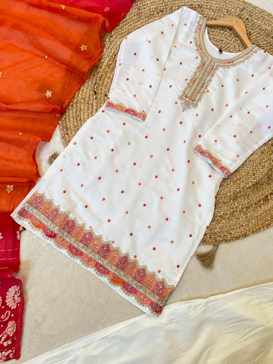 Premium silk 3 piece suit set with premium work detailing CBRP1047