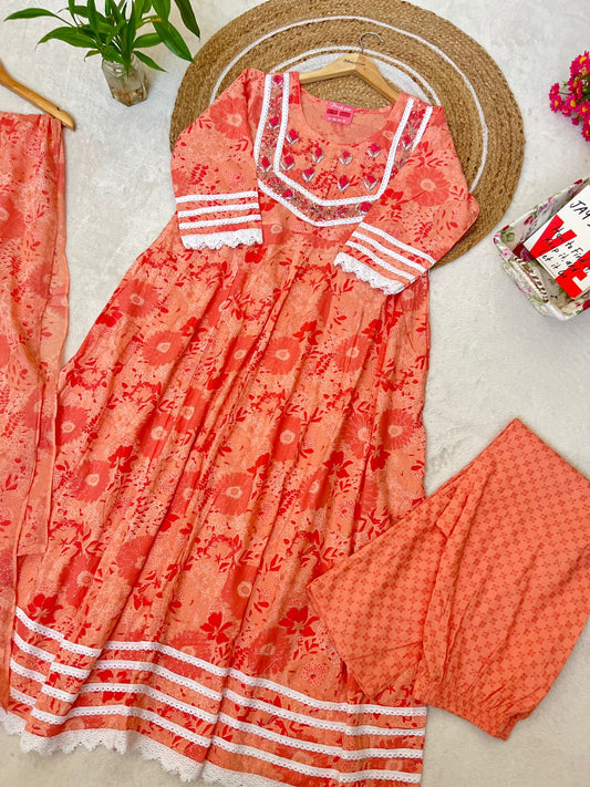 Premium cotton dress with lace detailing