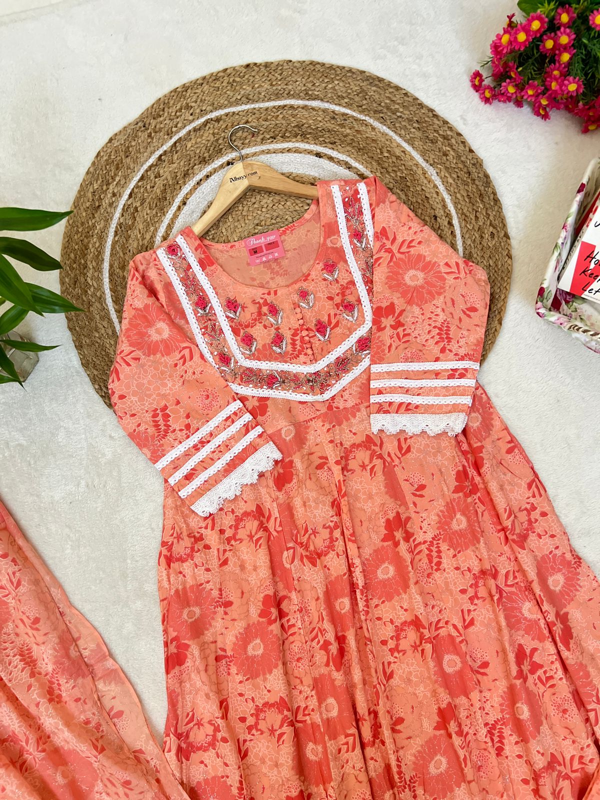 Premium cotton dress with lace detailing