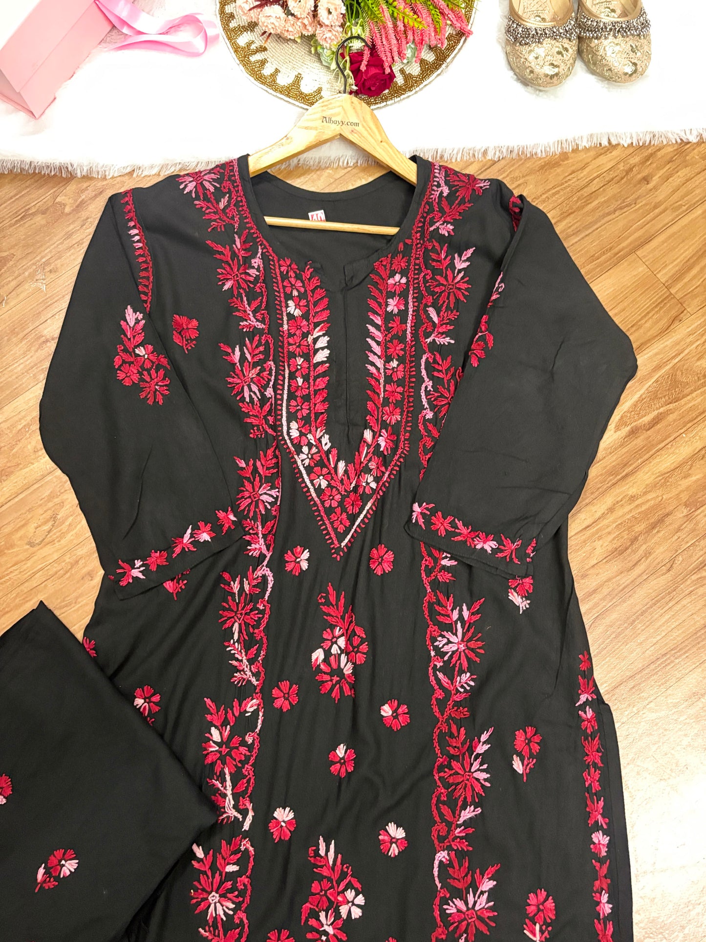 Black embroidery Chikankari