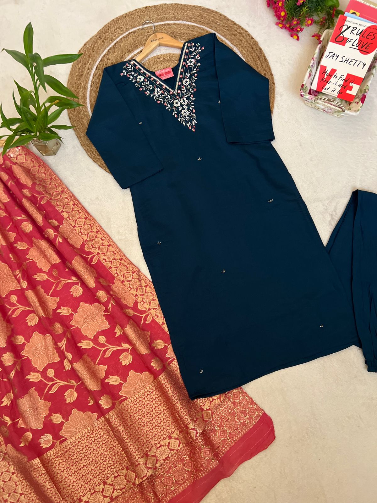 Roman silk dress with banarsi dupatta