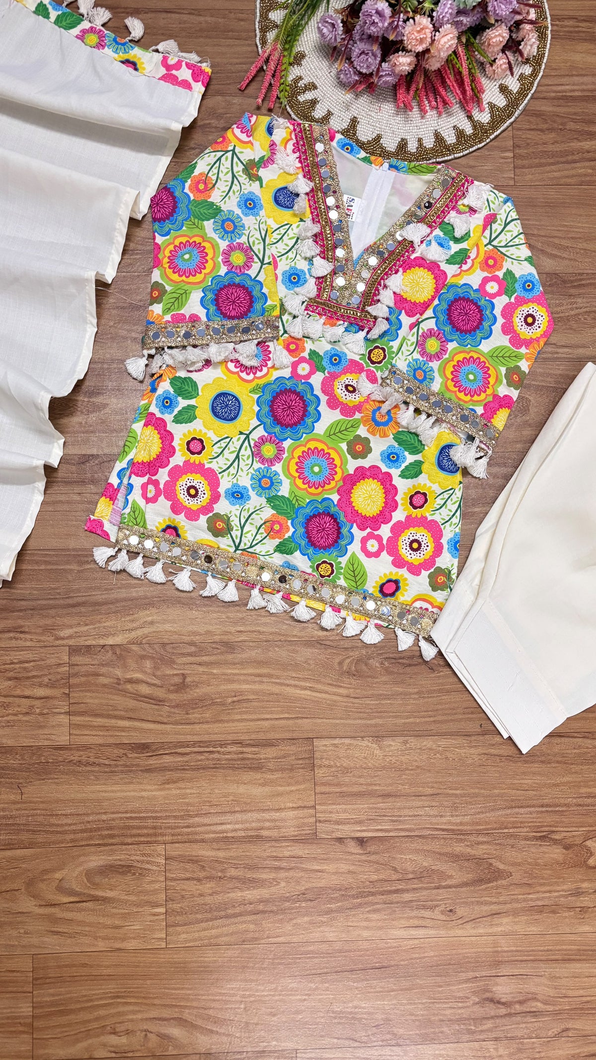 Pure cotton kids dress with tassels