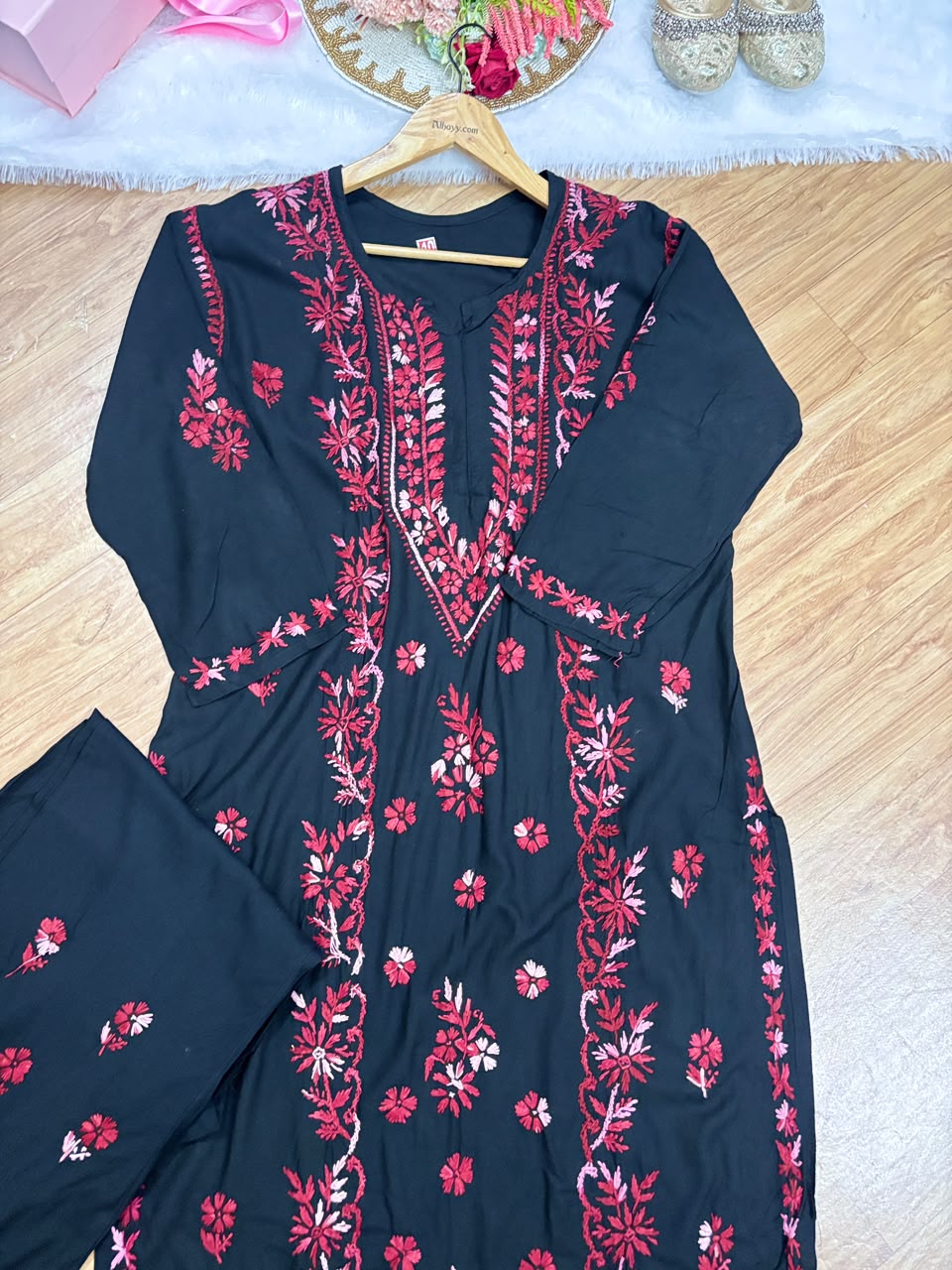 Black embroidery Chikankari