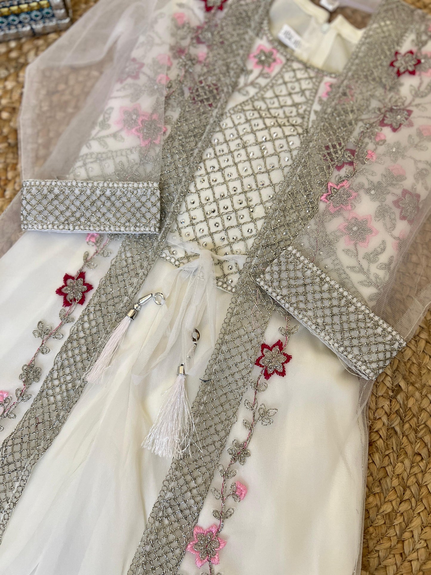 Premium net jacket plazo suit for kids