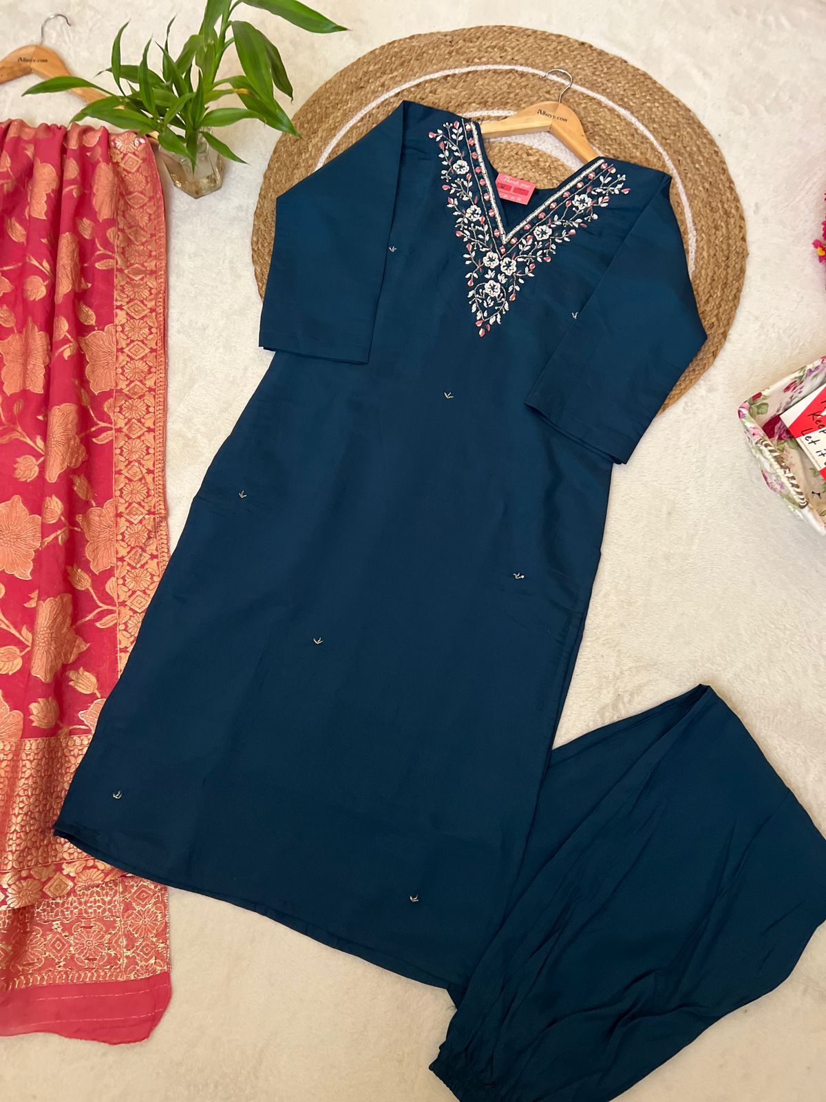 Roman silk dress with banarsi dupatta